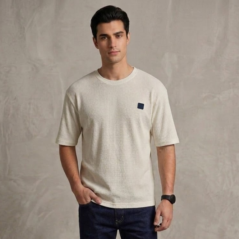 Waffle Drop Shoulder - White