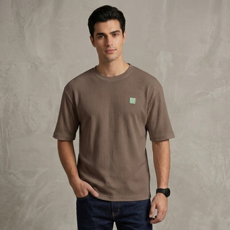 Waffle Drop Shoulder - Brown