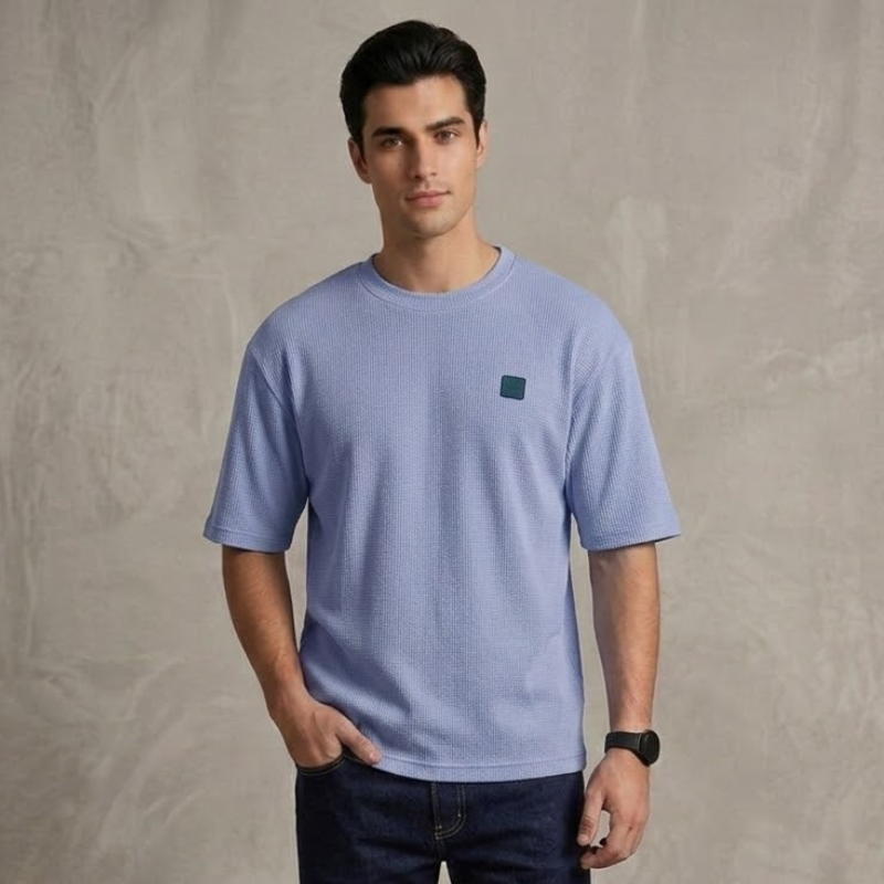 Waffle Drop Shoulder - Sky Blue