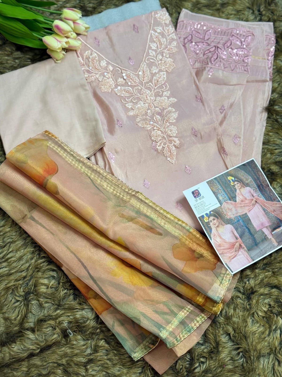 Shimmery Silk 3-Piece with Organza Dupatta