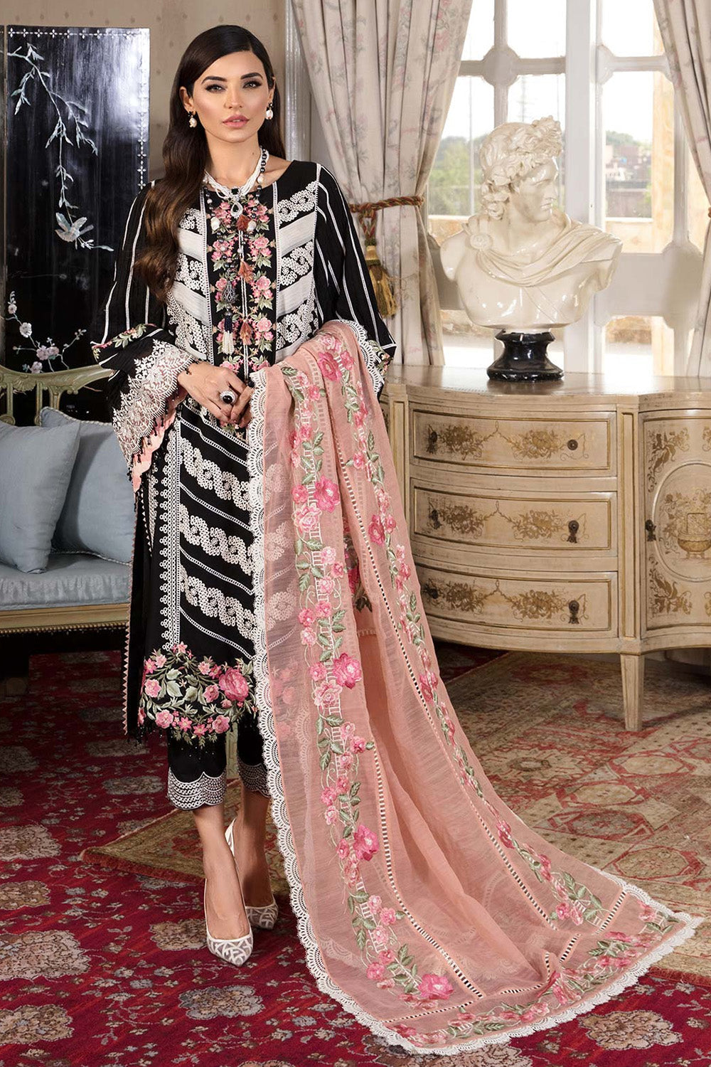 Crimson Luxury Lawn by Saira Shakira Pleated Perfection - Midnight - TC-60