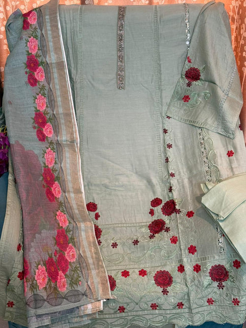 CHAHAT – Unstitched Silk-Cotton 3-Piece Set with Cotta Silk Dupatta