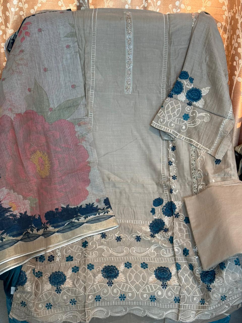 CHAHAT – Unstitched Silk-Cotton 3-Piece Set with Cotta Silk Dupatta