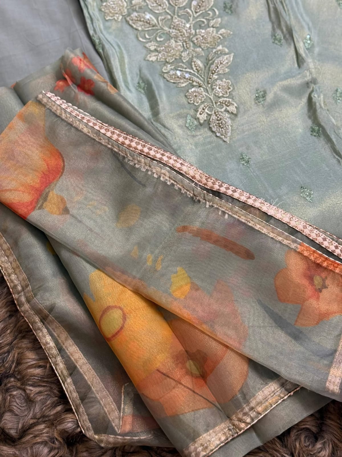 Shimmery Silk 3-Piece with Organza Dupatta