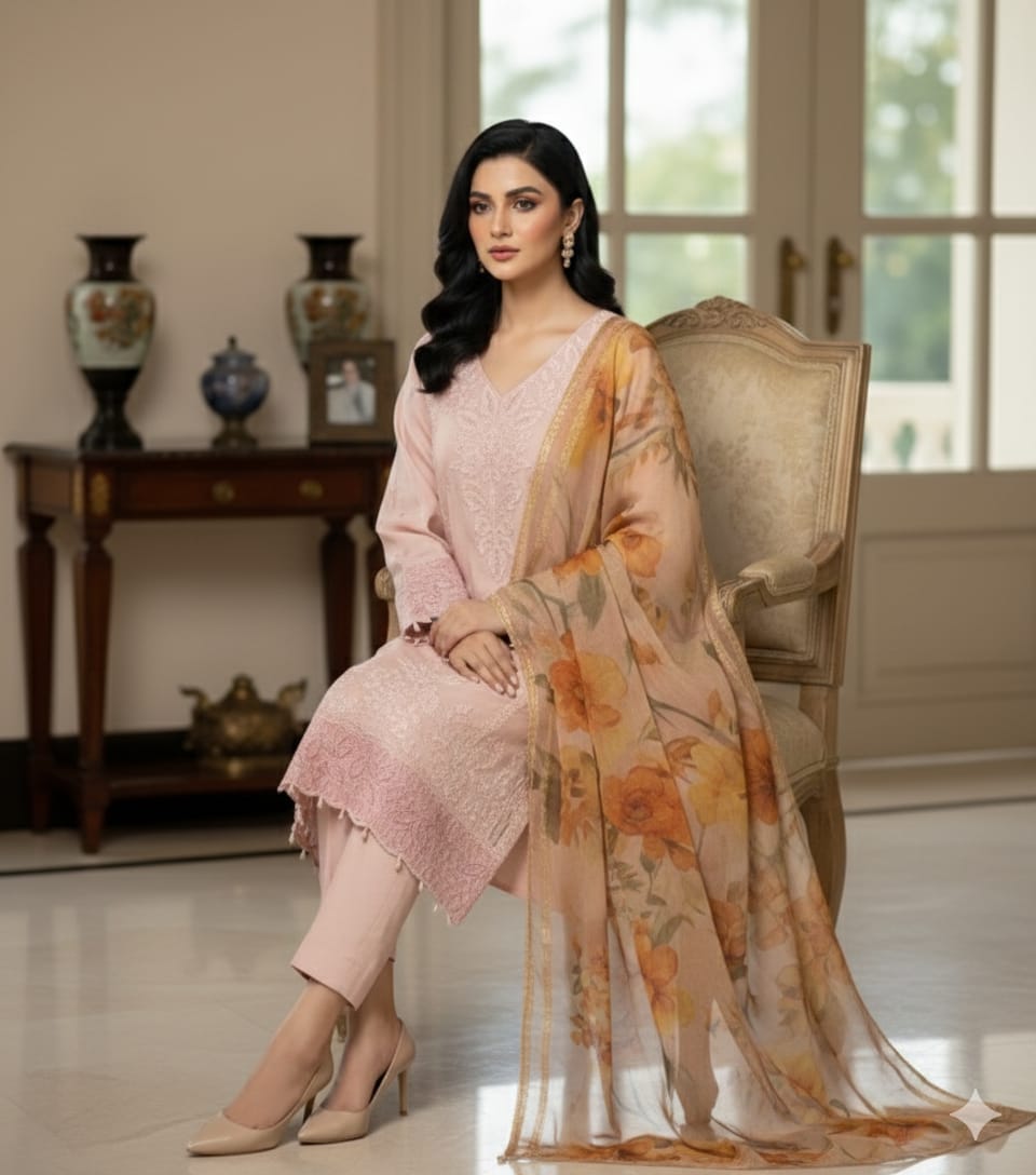 Shimmery Silk 3-Piece with Organza Dupatta