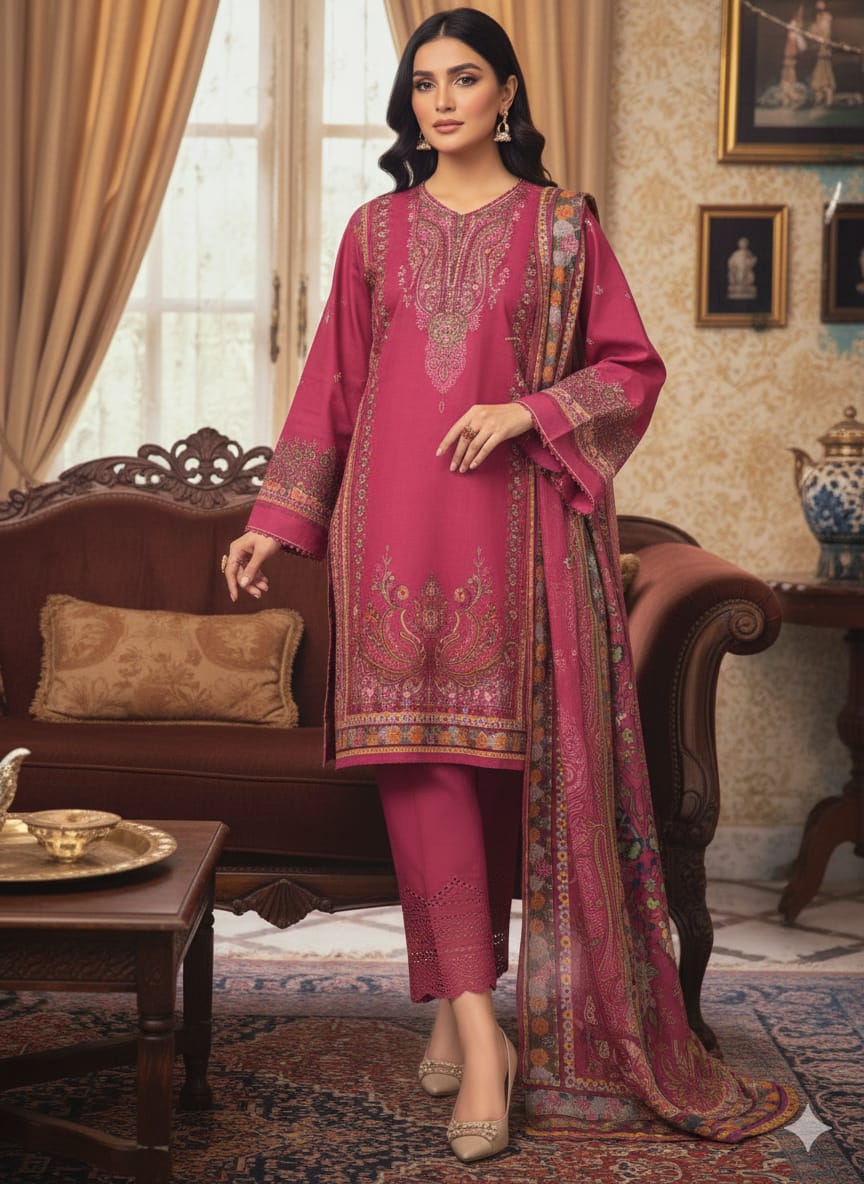 Premium Cotton Printed & Chikankari 3-Piece