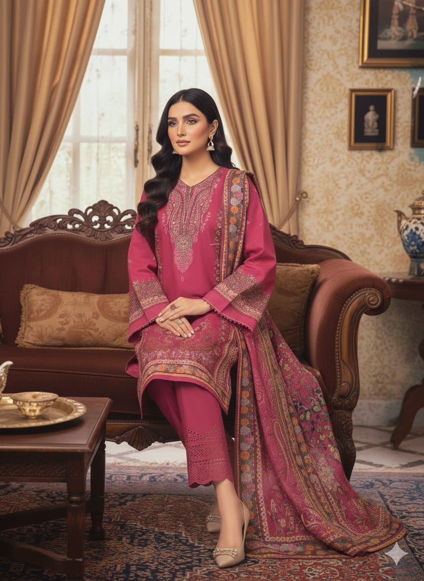 Premium Cotton Printed & Chikankari 3-Piece