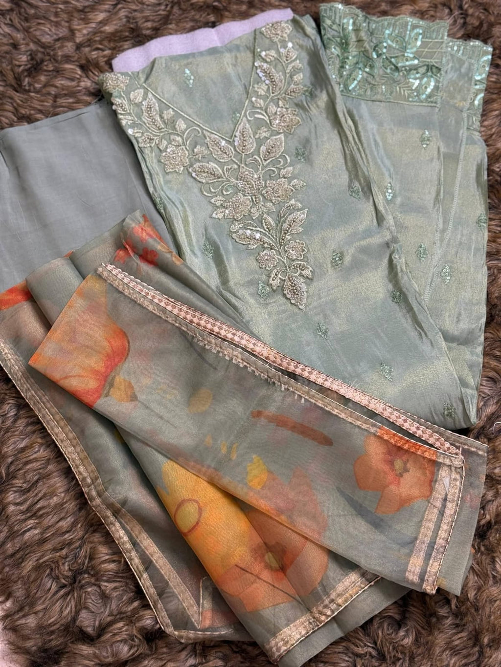 Shimmery Silk 3-Piece with Organza Dupatta
