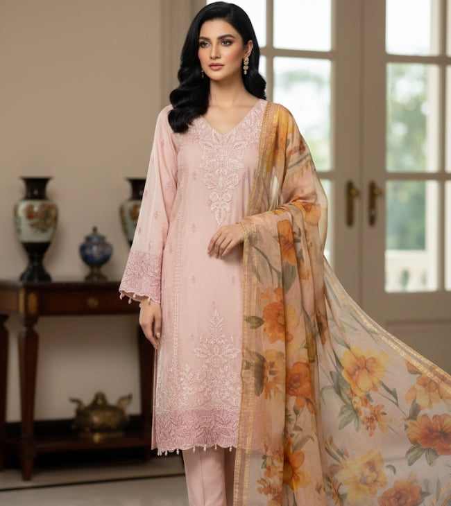 Shimmery Silk 3-Piece with Organza Dupatta